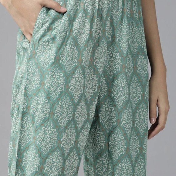 Sea Green Straight Kurta And Dupatta Set 3 pcs Indian wear salwar kameez - Picture 3 of 5